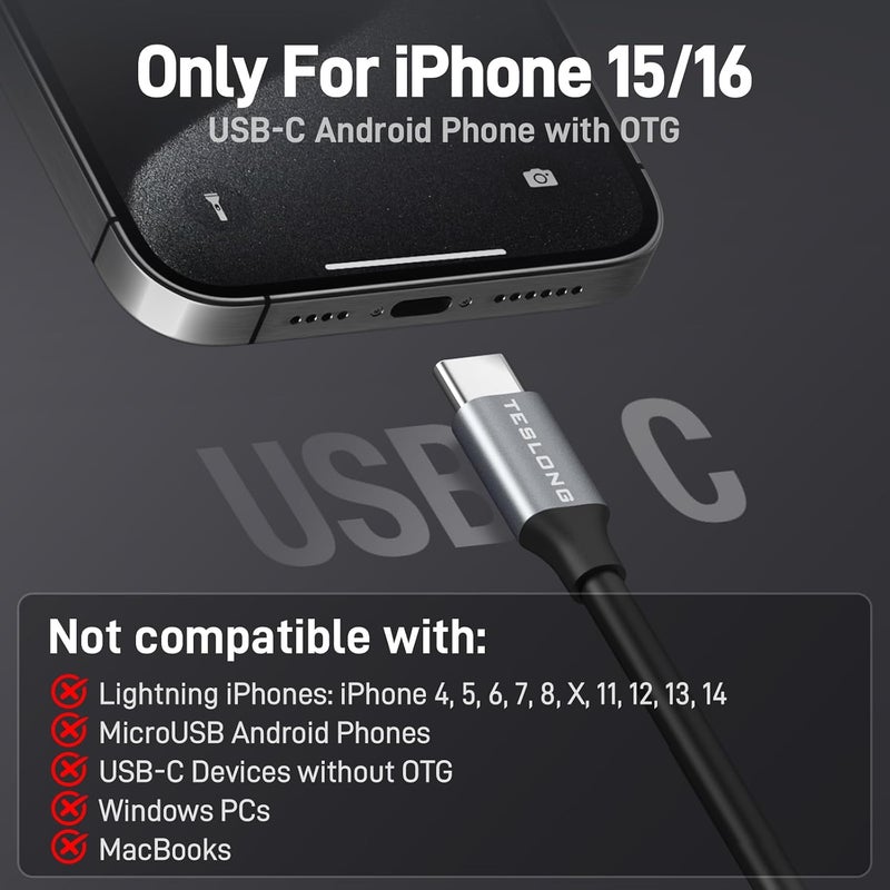 Teslong 50FT USB-C Borescope Camera with Light, Only Compatible with iPhone 15/16/17 Android Phones, 50 ft Flexible Waterproof Endoscope for DIY Pipe Inspection with Drain Snake - Image 3
